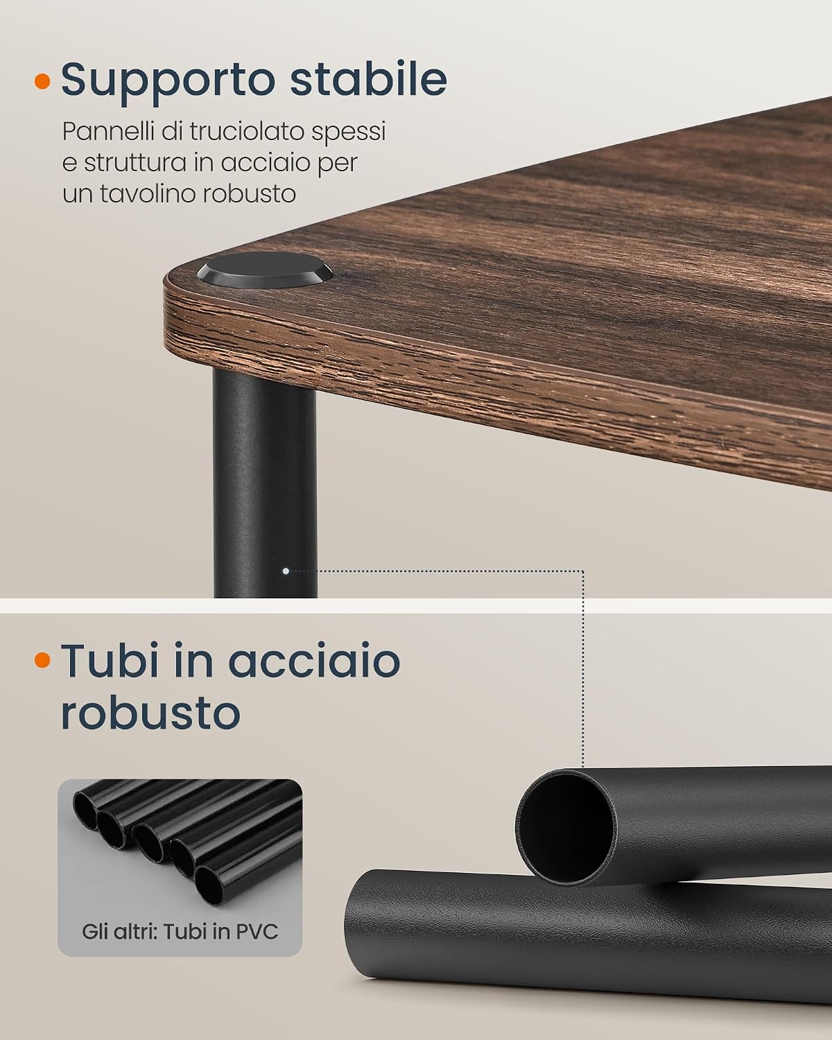 Detalle 2 de SONGMICS HOME Tavolino/Comodino con 3 ripiani e cestino in tessuto LET286K01, noce naturale, 30 x 34 x 58 cm