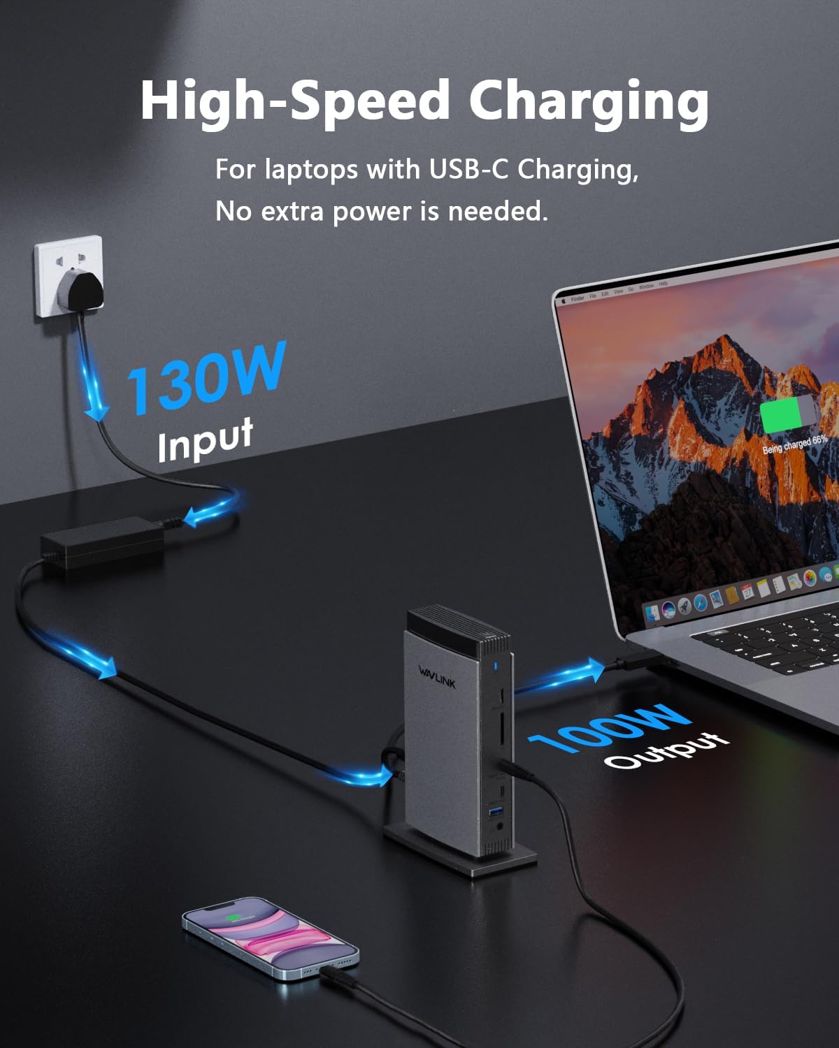 Thumbnail 4 de WAVLINK DisplayLink USB-C Laptop Docking Station with 3 HDMI Triple Display (4K+Dual 2K) and 100W Charging