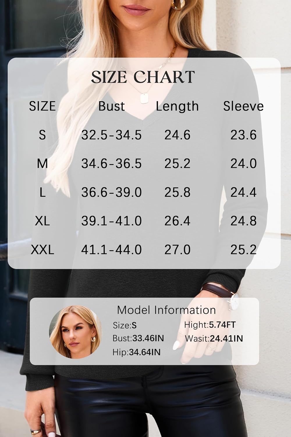 Detalle 2 de Arach&Cloz Women's Wool-Blend V-Neck Sweater, Long Sleeve, Relaxed Fit