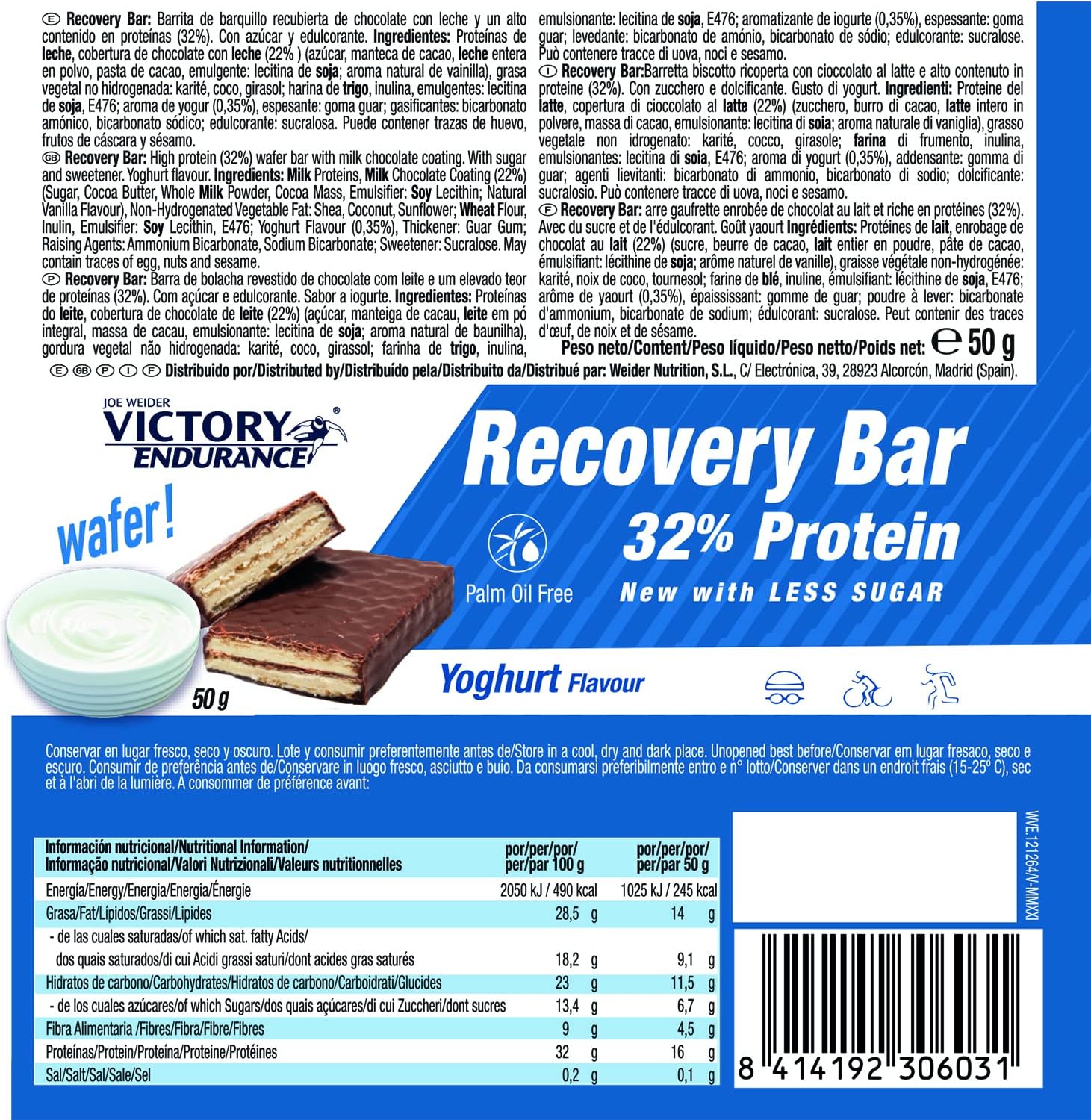 Thumbnail 4 de Weider Victory Endurance Recovery Bar 32% Whey Protein – Barres de récupération goût banane (12 x 35 g)