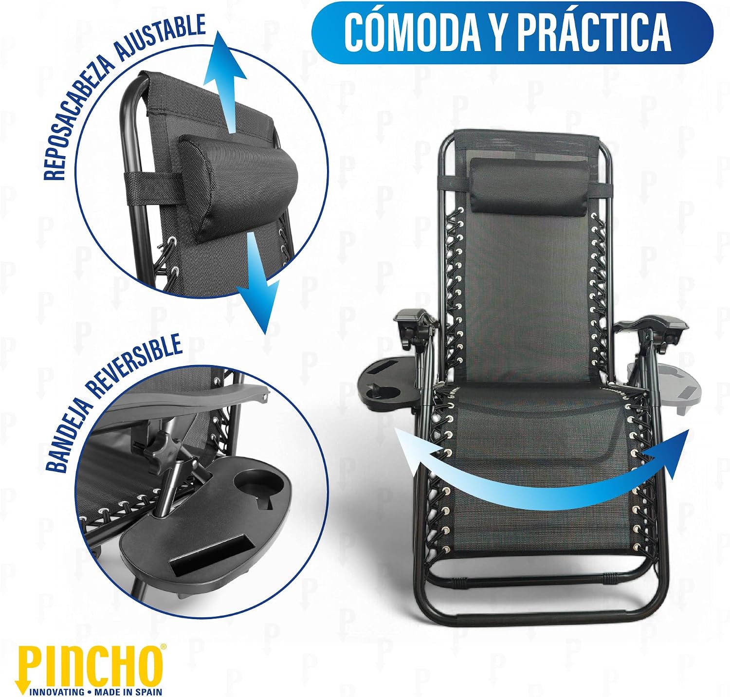 Detalle 2 de Pincho Tumbona Exterior de Gravedad Cero – Pack 2, Sillas Reclínables o Hamacas para Playa, Terraza y Camping (Negro)
