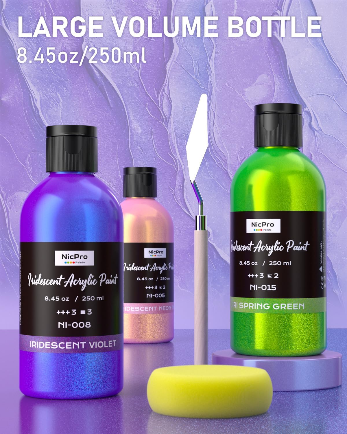 Detalle de Nicpro 20 Farben irisierend Acrylfarbe – 20 × 250 ml Bulk-Set mit Farbwechsel, ungiftig und vielseitig einsetzbar