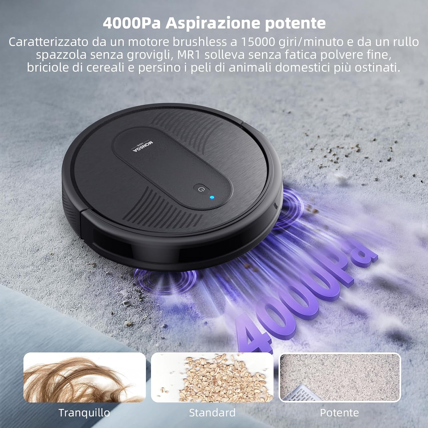 Detalle de MONSGA Robot Aspirapolvere Lavapavimenti 3-in-1 (4000 Pa) con Controllo App, Alexa e Autonomia 140 min