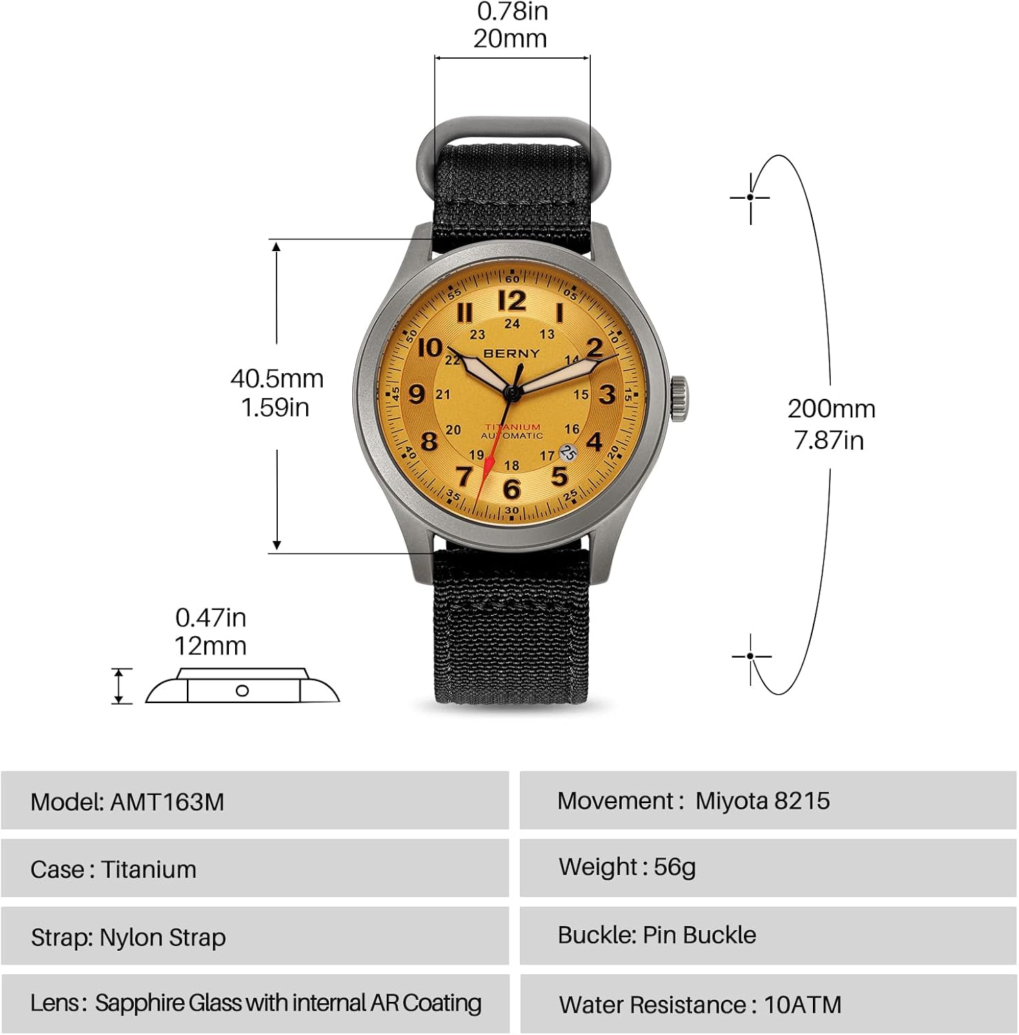 Thumbnail 5 de BERNY Titanium Herrenuhr Automatik 10ATM