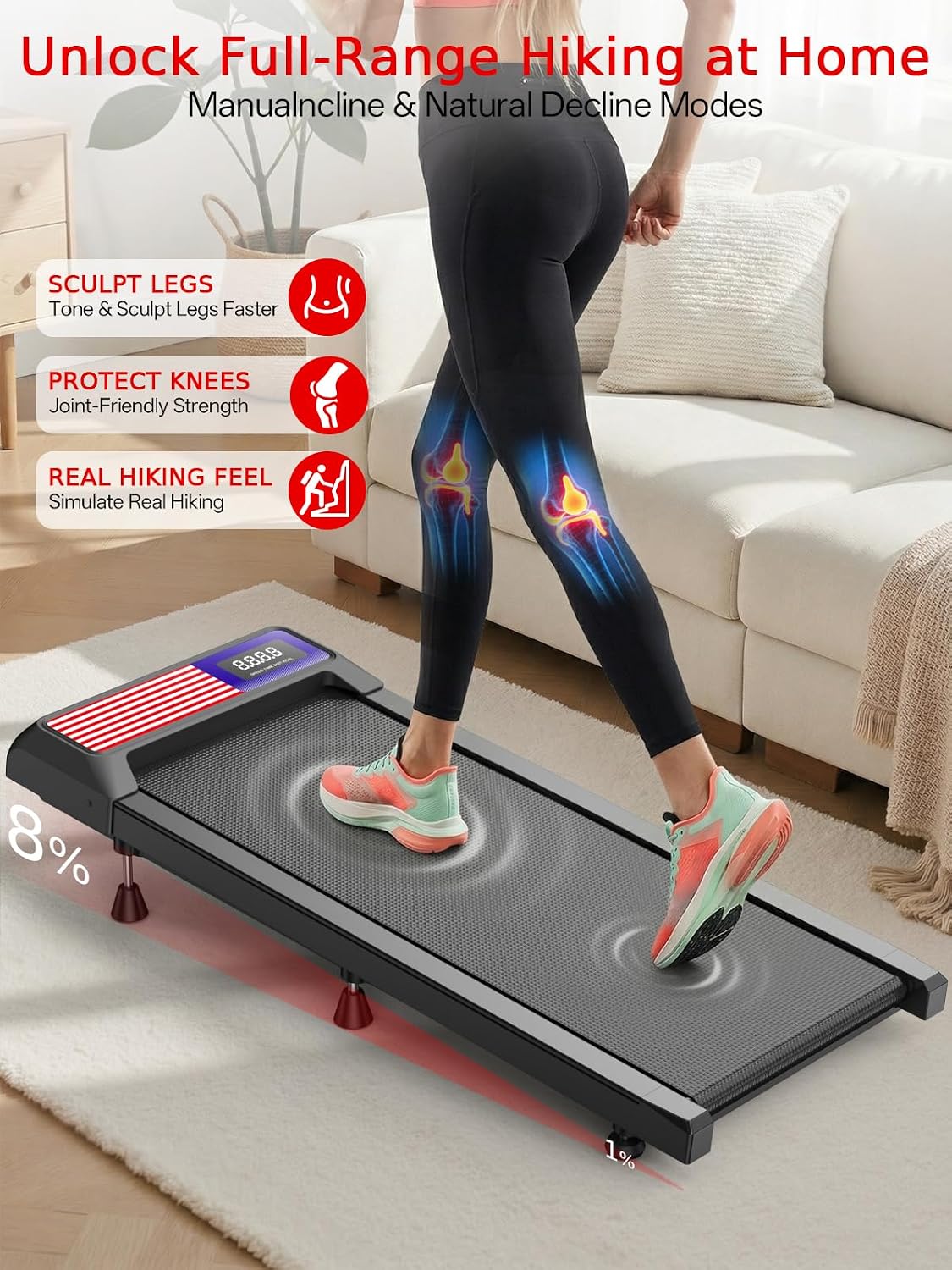 Thumbnail 5 de Gkyet N4054AF Walking Pad Treadmill, 8% Incline, 2.5 HP, 15" x 35.4" Belt