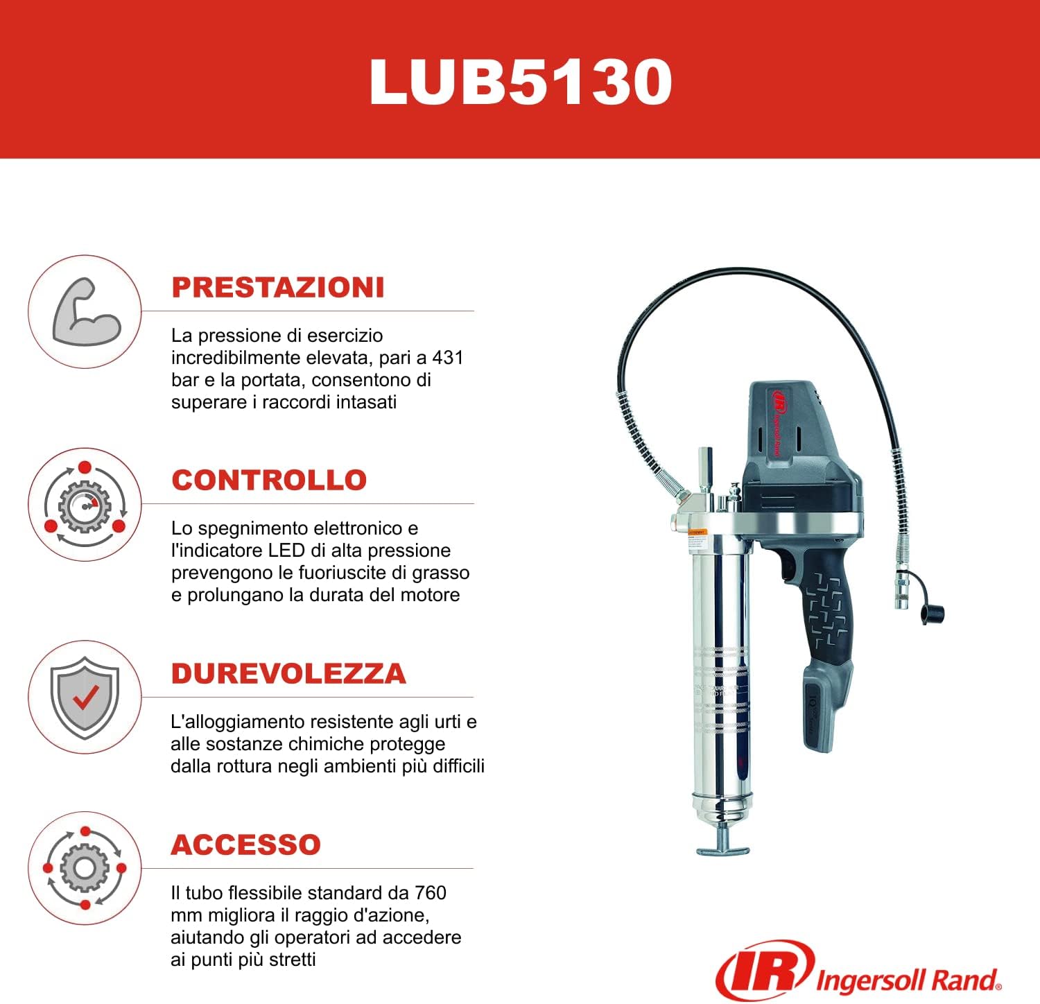 Detalle de Ingrassatore a Pistola Cordless LUB5130 di Ingersoll Rand: potenza senza fili per grassaggi professionali