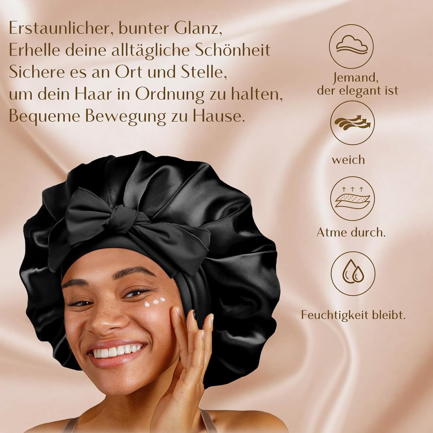 Thumbnail 2 de YANIBEST Seidenschlafmütze für Frauen, doppellagig, Satin gefüttert mit Bindeband für lockiges Haar