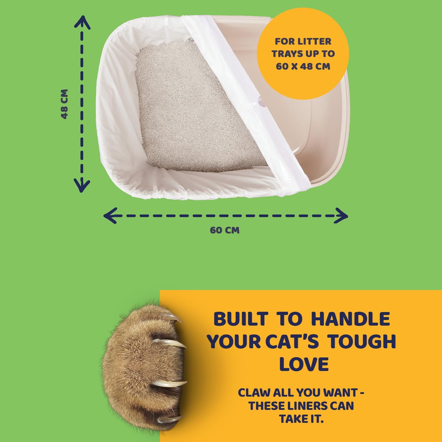 Detalle 2 de Pettiny 20 XL Cat Litter Tray Liners with Drawstrings – Heavy-Duty, Scratch-Resistant, Leakproof Bags for Extra Large Litter Boxes