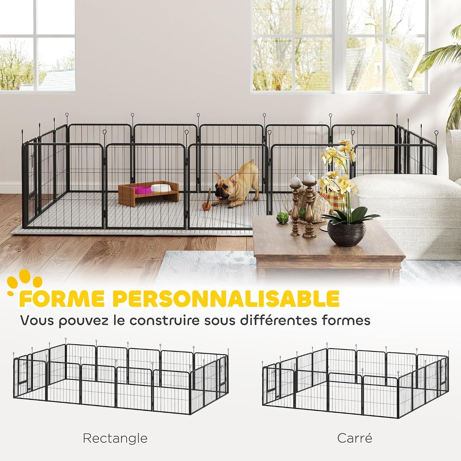 Detalle de PawHut parc pour chien pliable en acier 60H cm à 16 panneaux modulables avec 2 portes