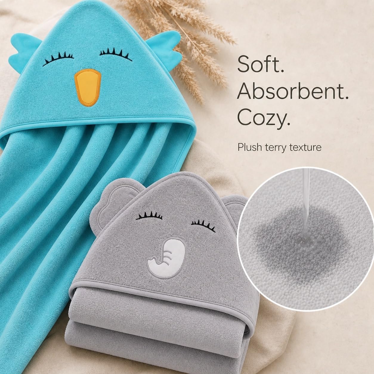 Detalle de Cute Castle Baby Hooded Towels, Bamboo-Derived Rayon