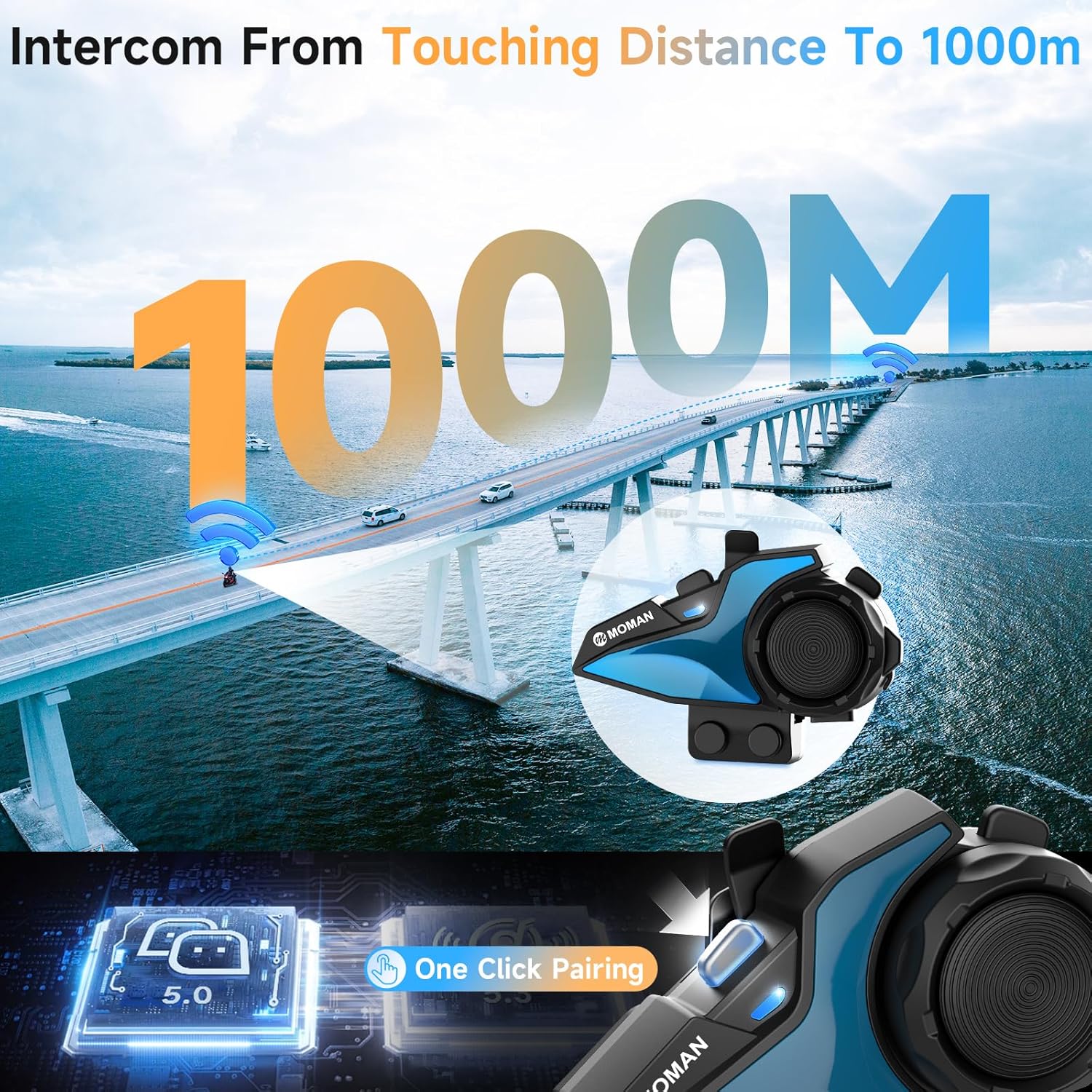 Detalle 2 de Moman H2E 2-Way Motorcycle Headset — Eagle-Style Intercom with 1,000m Range