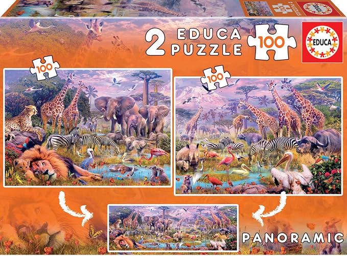 Detalle de Educa Animales Salvajes 2 Puzzles 100 Piezas 🦁