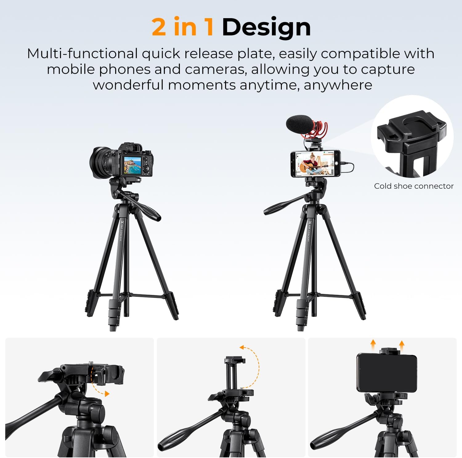 Thumbnail 1 de K&F CONCEPT NT510 Handystativ – leichtes 152 cm Stativ für DSLR, Smartphone & mehr