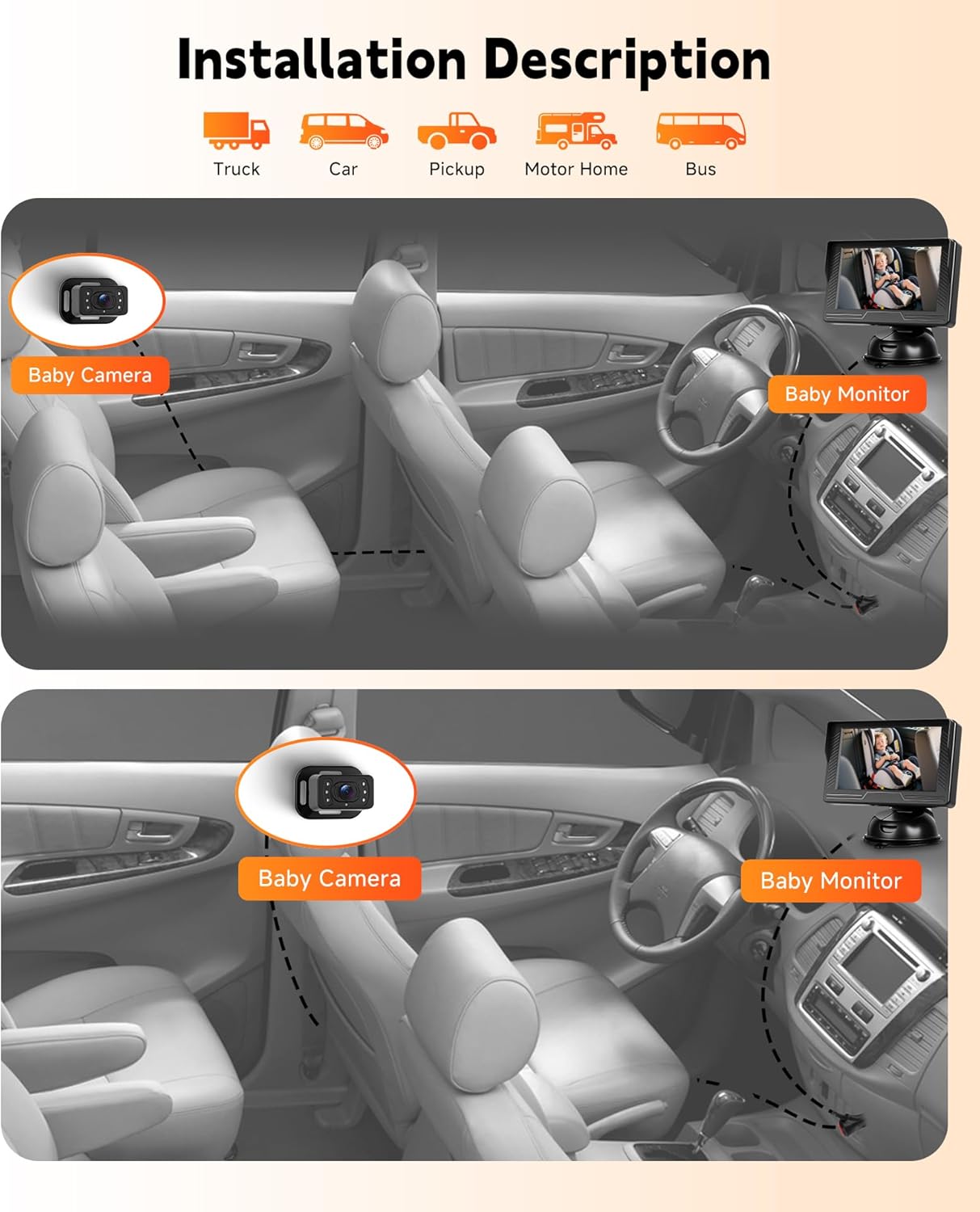 Thumbnail 4 de Rimoody Baby Car Camera for Backseat – 4.3” HD Display Monitor with 360° Adjustability