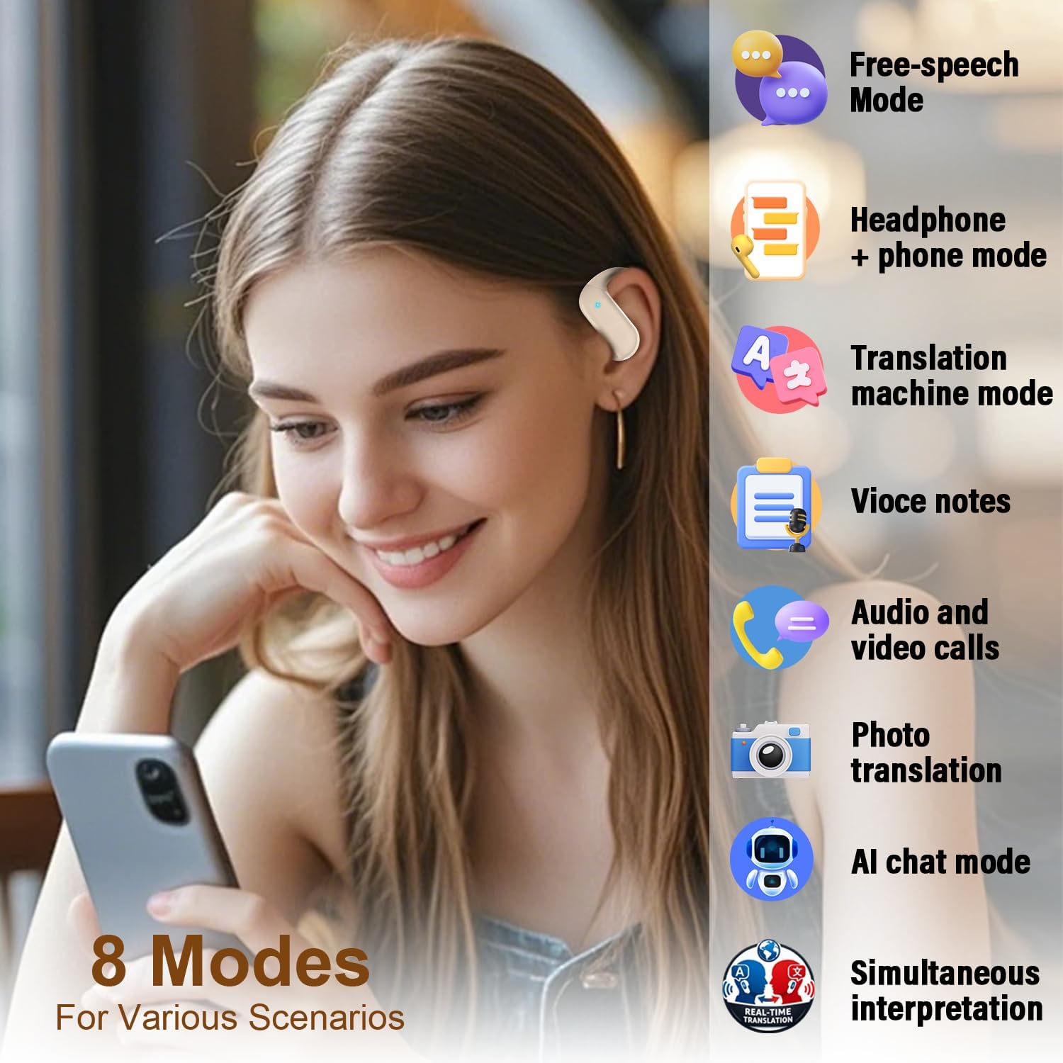 Thumbnail 2 de AI Écouteur Traducteur Instantané 3 en 1 — Bluetooth 5.4, 165 langues, 42h, ENC, Open Ear