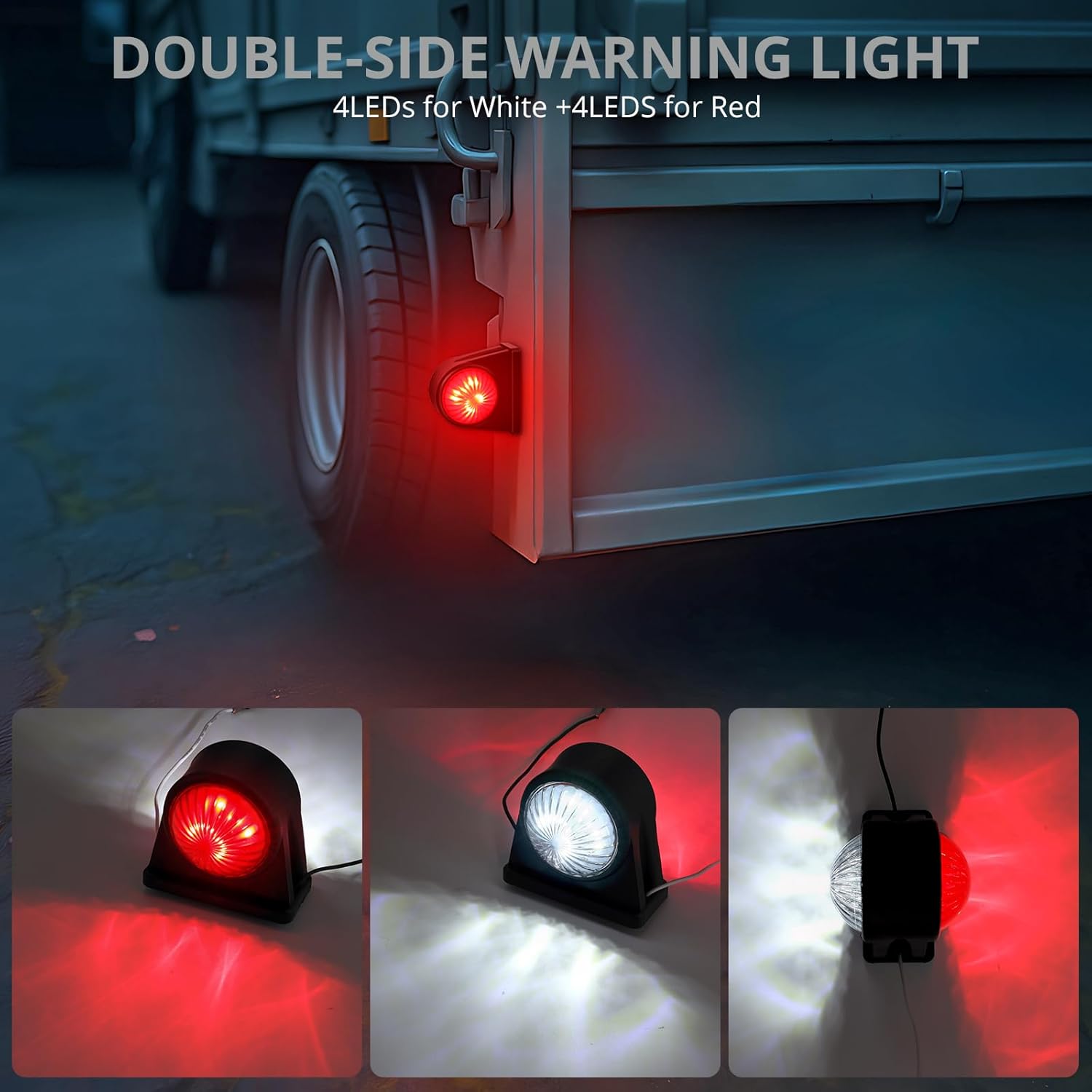 Thumbnail 3 de Justech 2pc Side Elbow Marker Lights for 12/24V vehicles (Red & White, IP65, 8 LED)