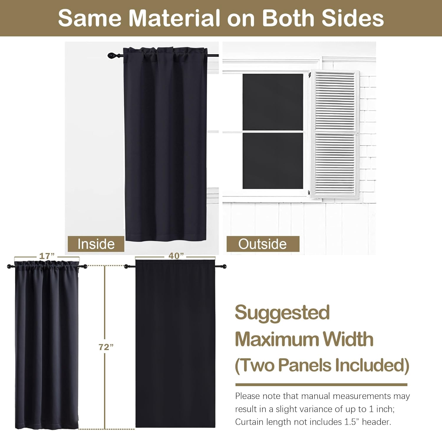 Detalle de OVZME Blackout Curtains for Bedroom, 72-Inch Length, 2 Panels (80" Total Width) in Black