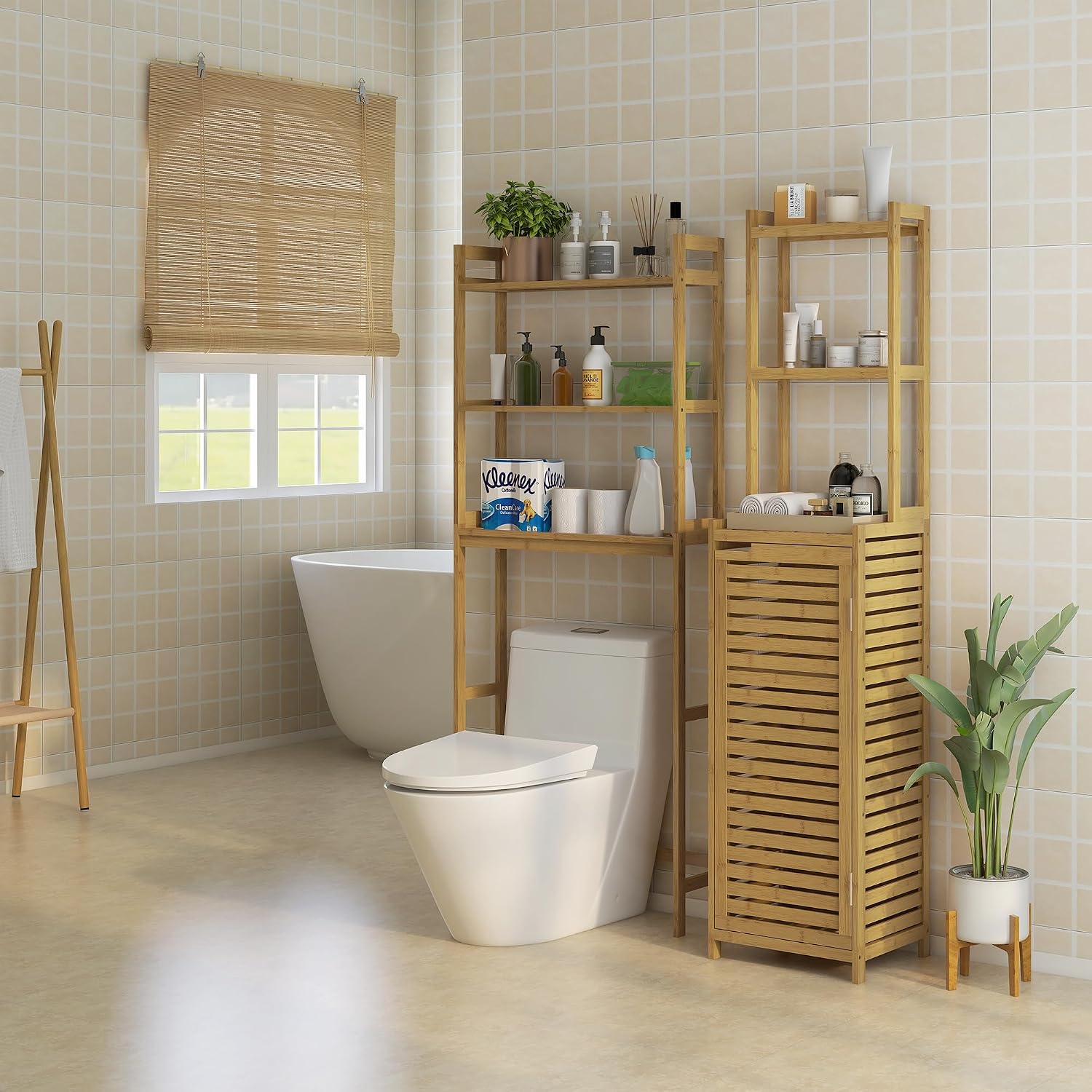 Detalle 2 de HOMCOM Armoire colonne salle de bain bambou 170 cm