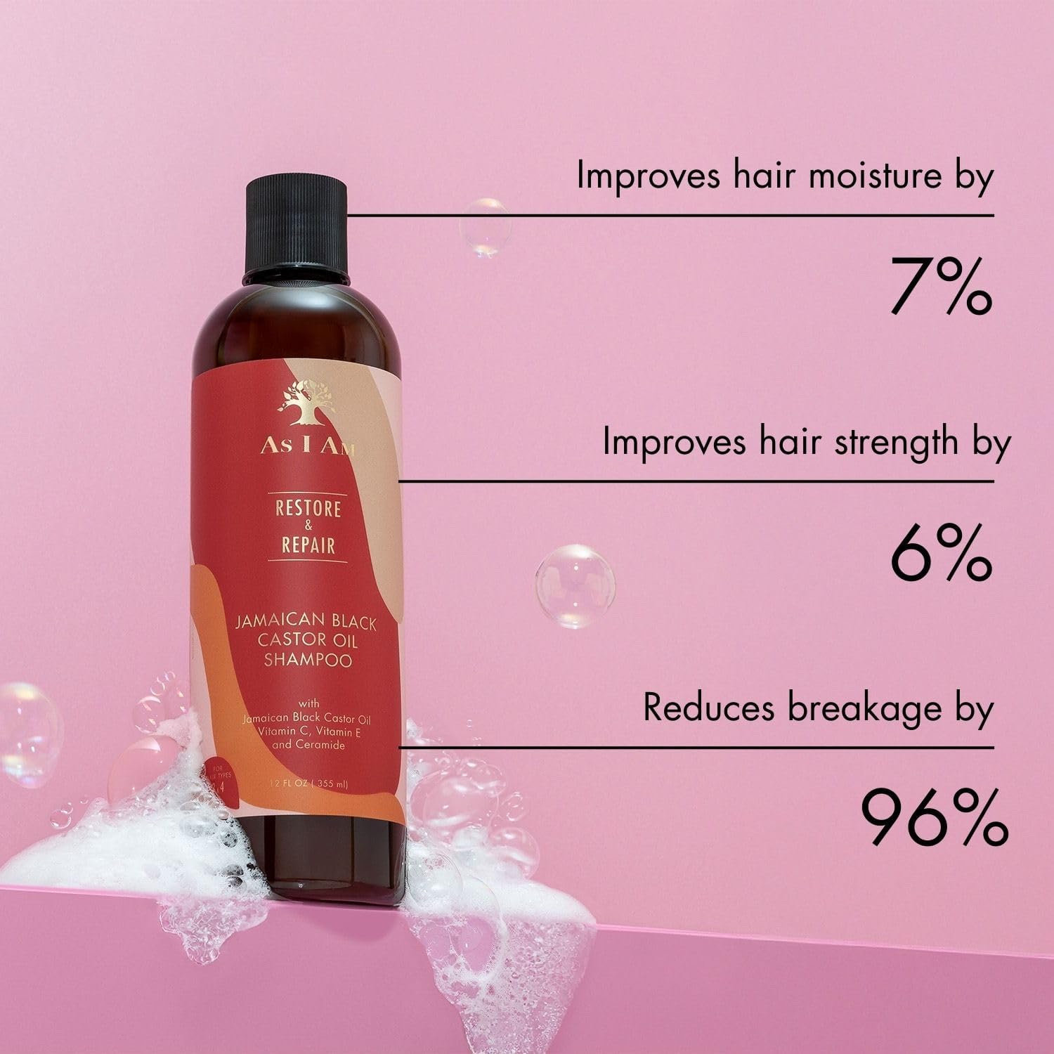 Detalle 2 de AS I AM Jamaican Black Castor Oil Shampoo (355ml) — sulphate-free cleanser for curls