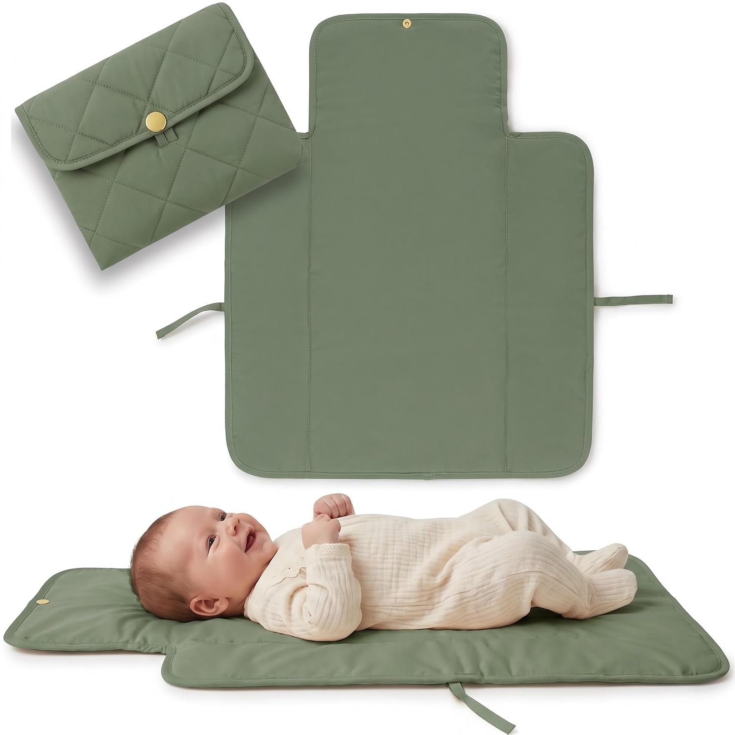 ZICOTO Portable Diaper Changing Pad, Cotton, Foldable, Sage