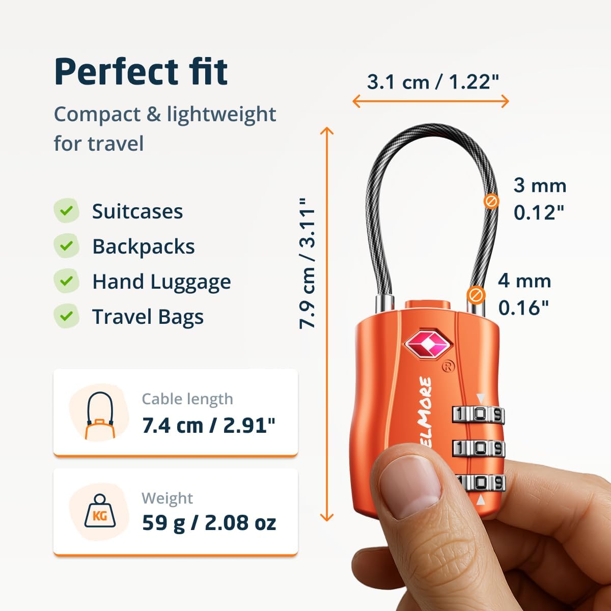 Detalle 2 de TravelMore Lot de 10 Cadenas TSA Orange