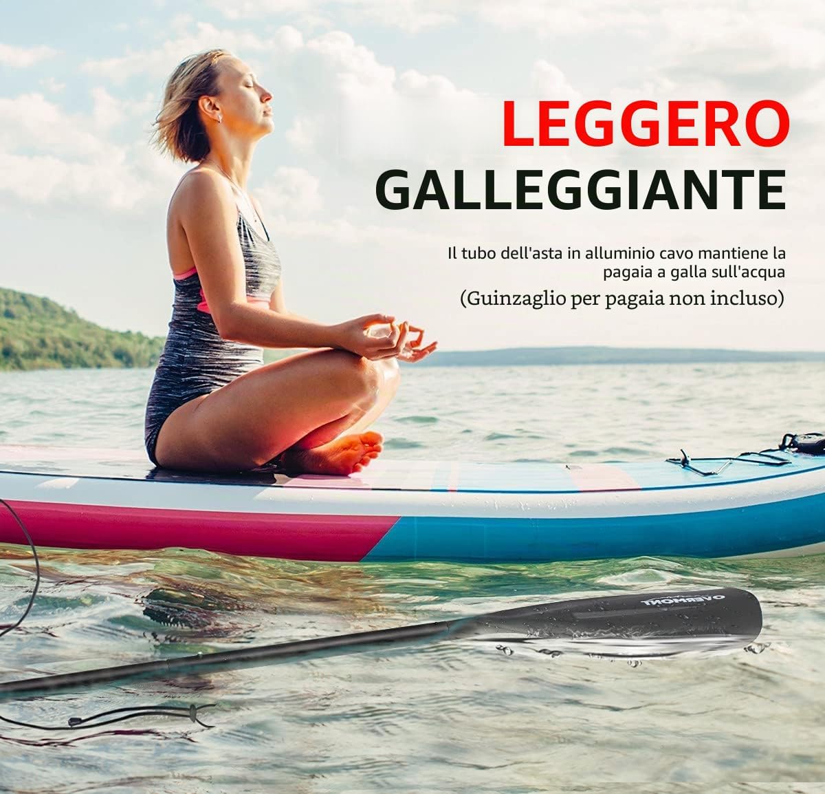 Detalle de OVERMONT Paddle SUP in alluminio, 3 pezzi regolabile – pala completa per Stand Up Paddle