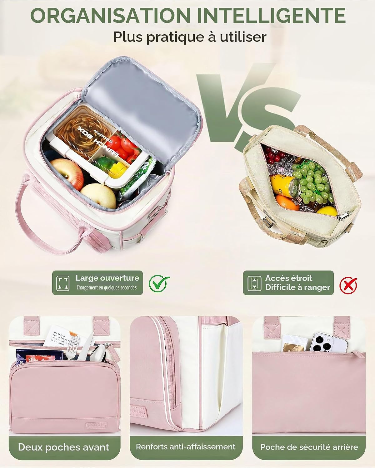 Thumbnail 2 de HOMESPON geïsoleerde lunchtas, 11,5 liter, roze met bekerhouder