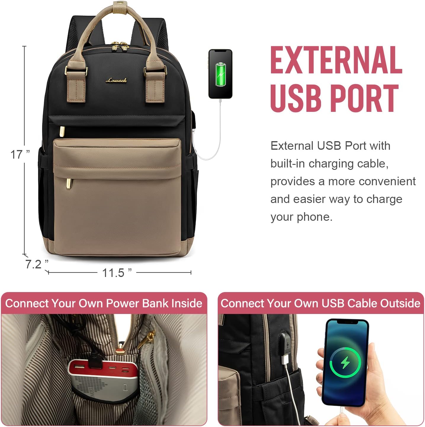 Thumbnail 4 de LOVEVOOK Travel Backpack Womens: 15.6 Inch Laptop Bag with USB Port, Waterproof & Versatile for Work, College and Travel