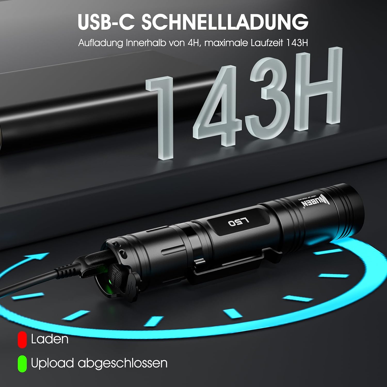 Detalle de WUBEN L50 torcia LED ricaricabile 1200 lumen, IP68, 5 modalità