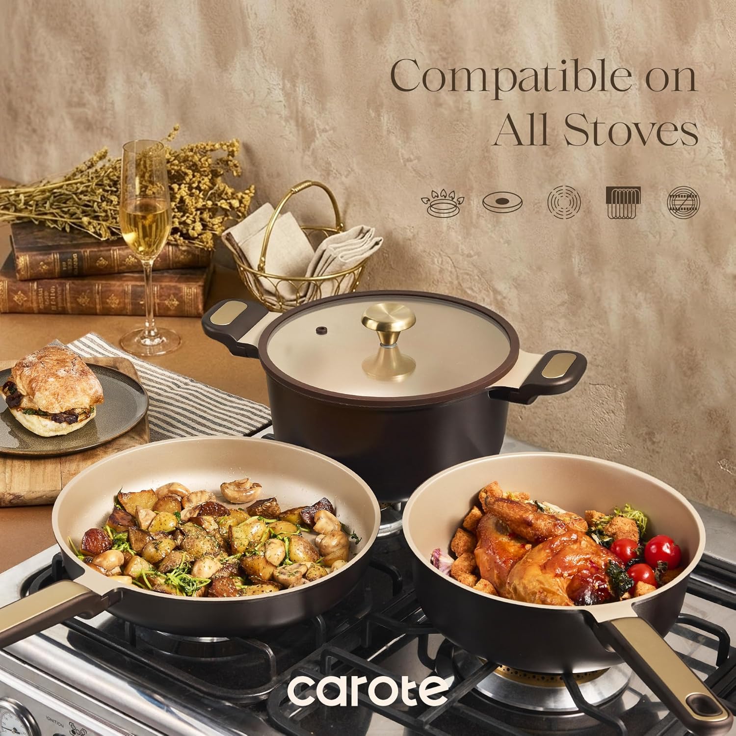 Thumbnail 3 de CAROTE Nonstick Pots and Pans Set (16-Piece) with Lids, Stay-Cool Handles, RV/Camping Cooking Kit