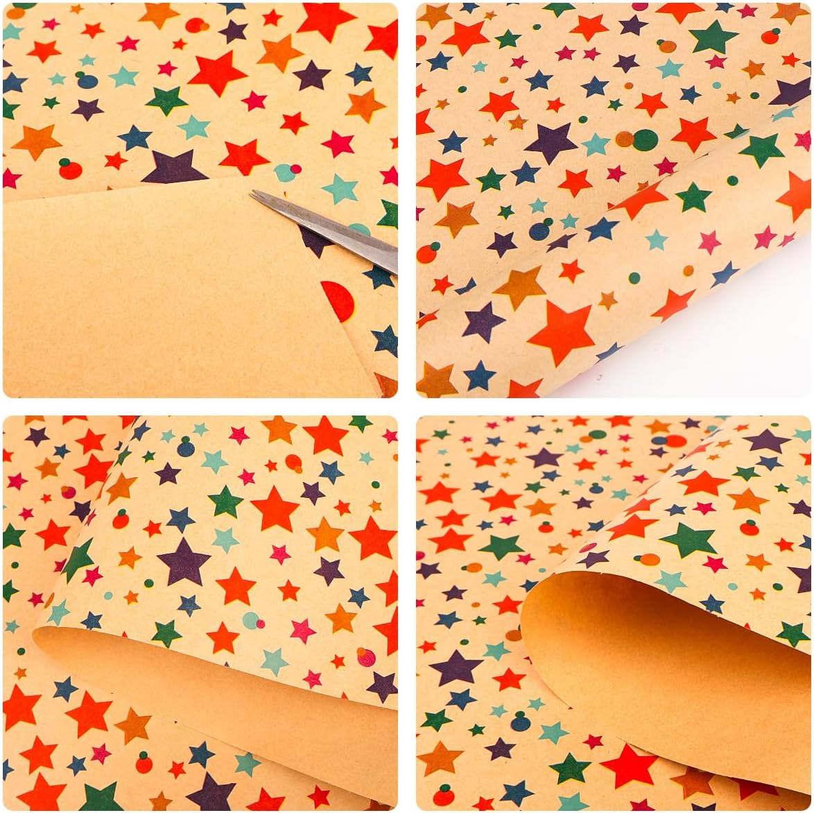 Detalle 2 de HBell Stars Wrapping Paper Roll (43cm x 10m) – Colourful Star Kraft Gift Wrap