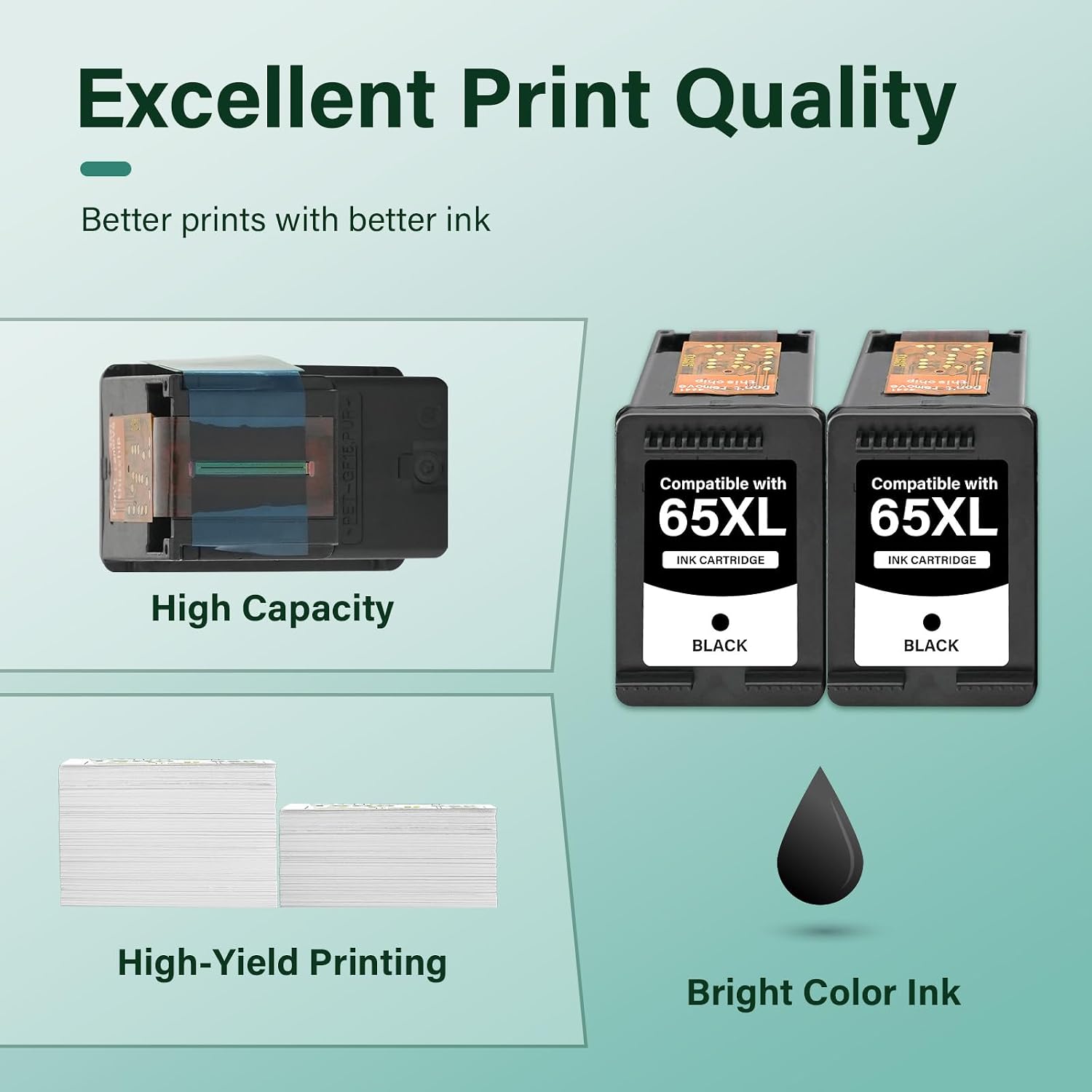 Detalle 2 de Cool Toner 65 65XL Black Ink Cartridges, 2-Pack for HP DeskJet & ENVY
