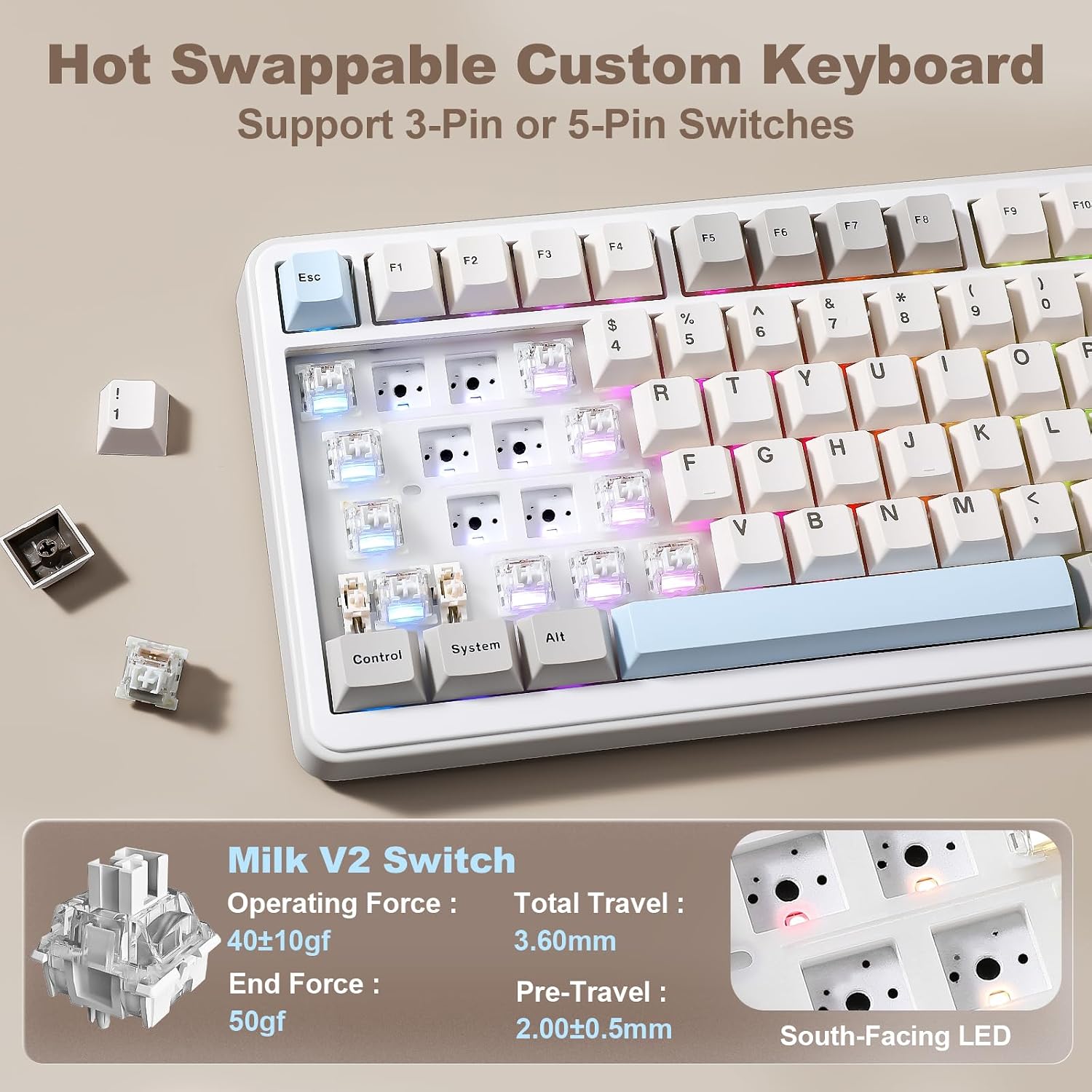 Detalle de YUNZII B75 PRO MAX Wireless Mechanical Keyboard: 75% with Screen, Knob, and Customizable QMK/VIA