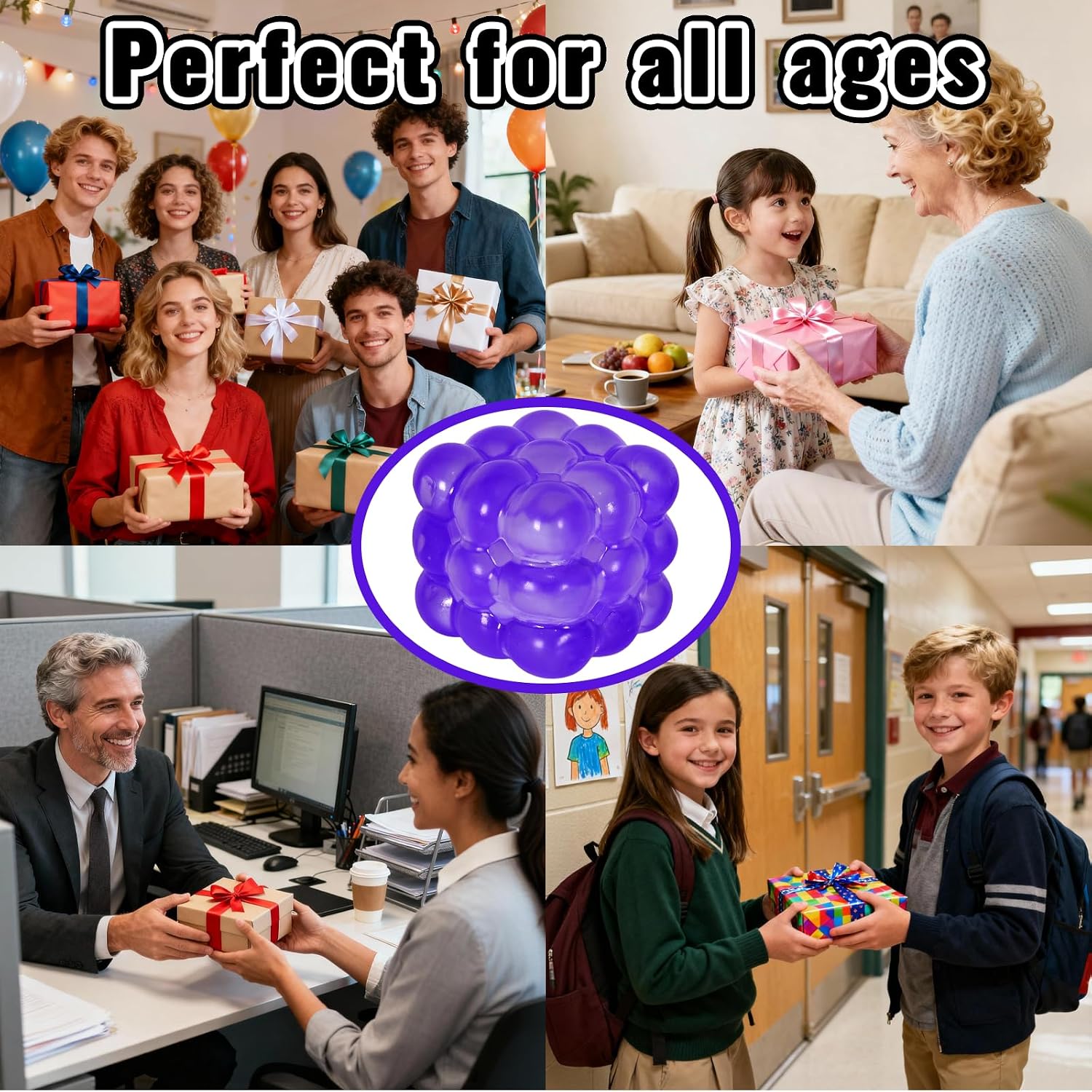 Detalle 1 de Puffwize Cube Squishy-Puffwize-1.96-Purple Fidget Toy, Purple TPR Cube