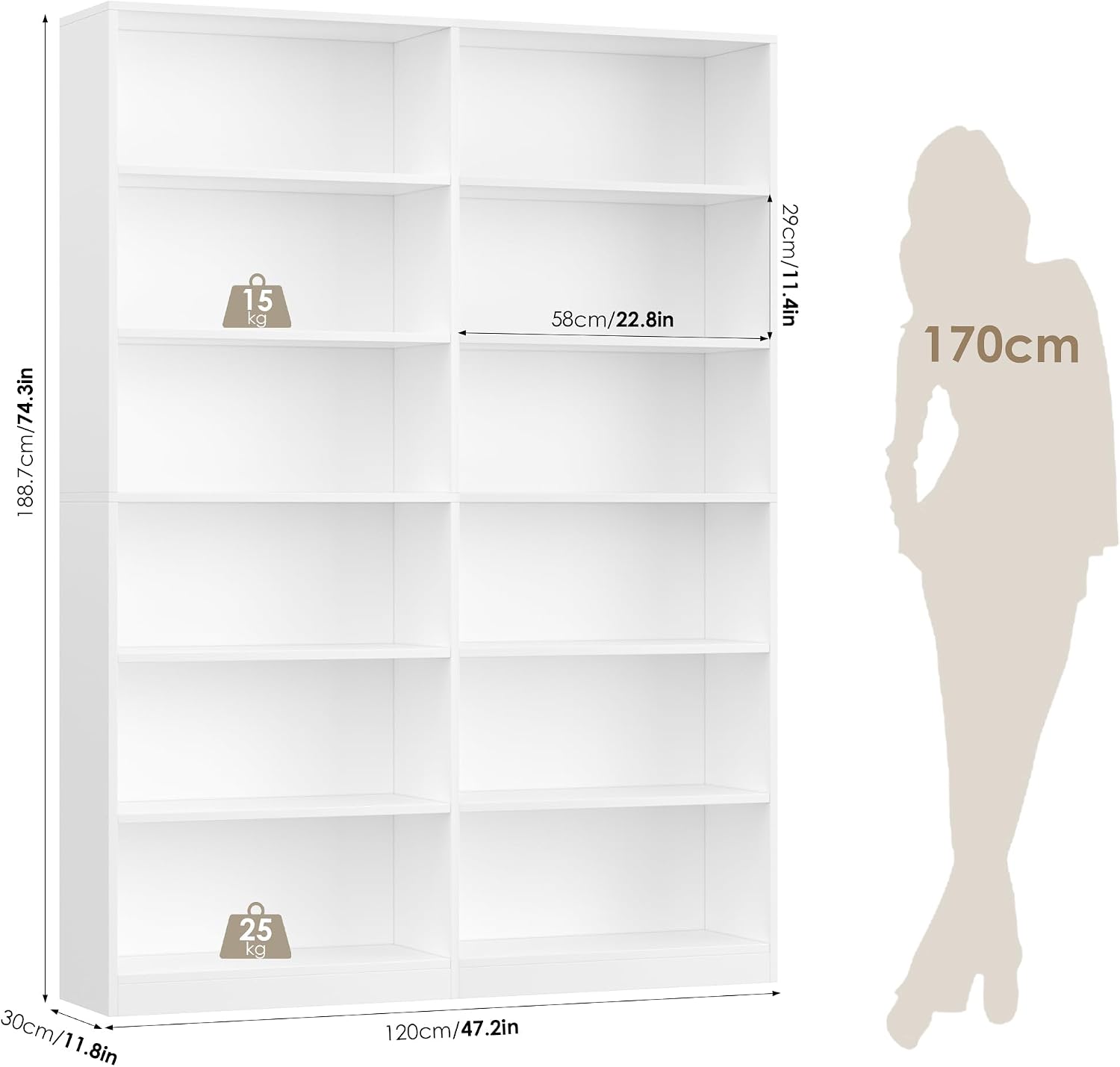 Detalle de FirFurd P848847 12-Compartment Bookcase, White, 120 x 30 x 188.7 cm