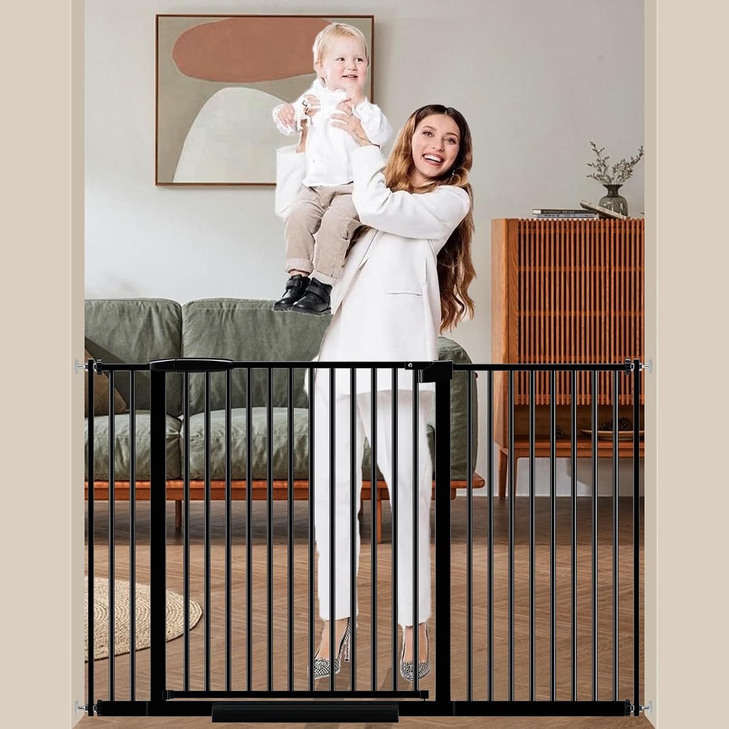 Detalle de DEARBB Extra Wide Baby Gate, 30.11–77.36-Inch Fit, Auto-Close, Double Lock