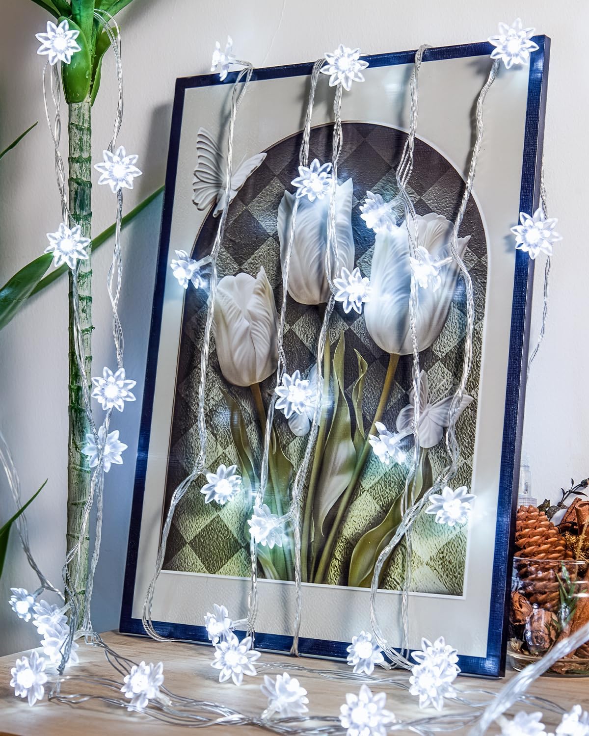 Detalle 1 de JOLYMOLY SL003 Flower String Lights, 59 ft, 100 Cool White LEDs