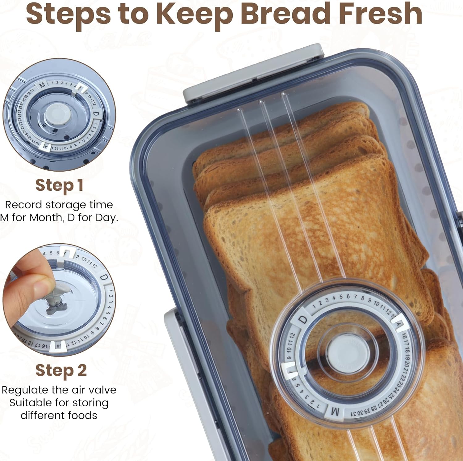 Thumbnail 3 de Otopone Grey Bread Bin for Kitchen with Adjustable Air Valve and Time Recording Lid