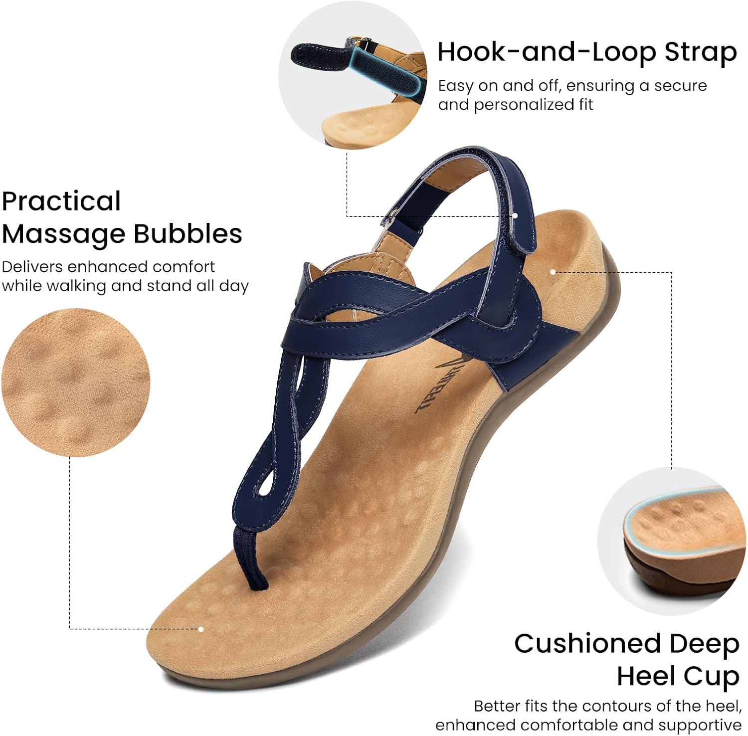 Thumbnail 3 de Athlefit Women's Orthopedic Arch Support Sandals: Comfort-Driven T-Strap Flat Sandals