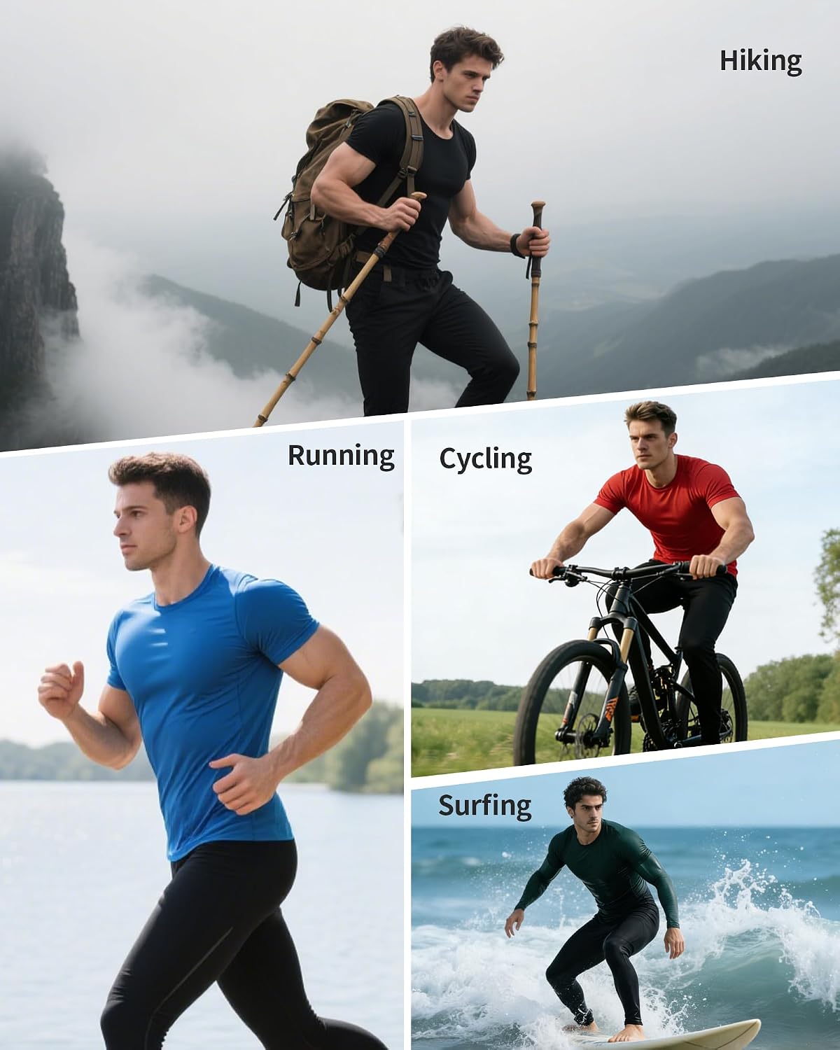 Detalle 2 de POIHIDE Men's Compression Shirt Short Sleeve Base Layer – Lightweight, Breathable Fitness Top