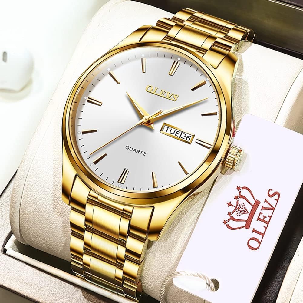 Detalle 2 de OLEVS Herrenuhr 40mm Gold Schwarz Edelstahl