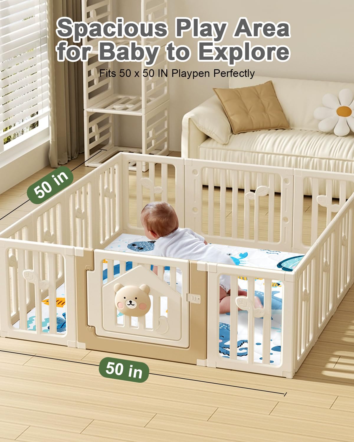 Detalle 1 de TINYHARBO PM001 Foam Baby Play Mat, 50 x 50 Inches, Washable Cover
