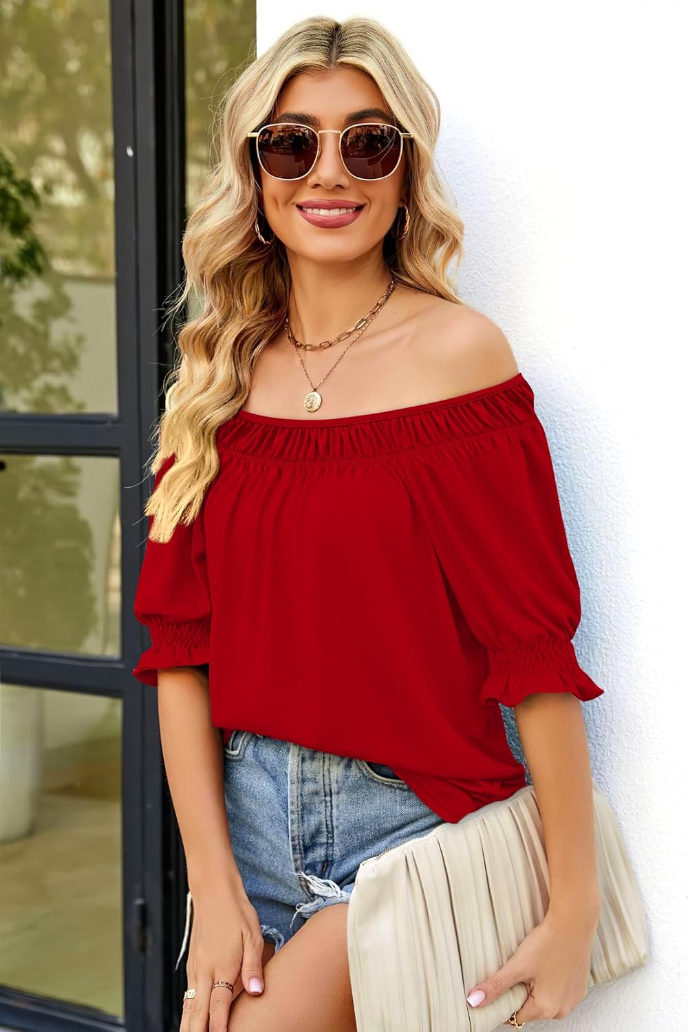 Thumbnail 2 de WIHOLL Women's Square Neck Summer Top Blouse — Dressy Casual, 2026 Trend