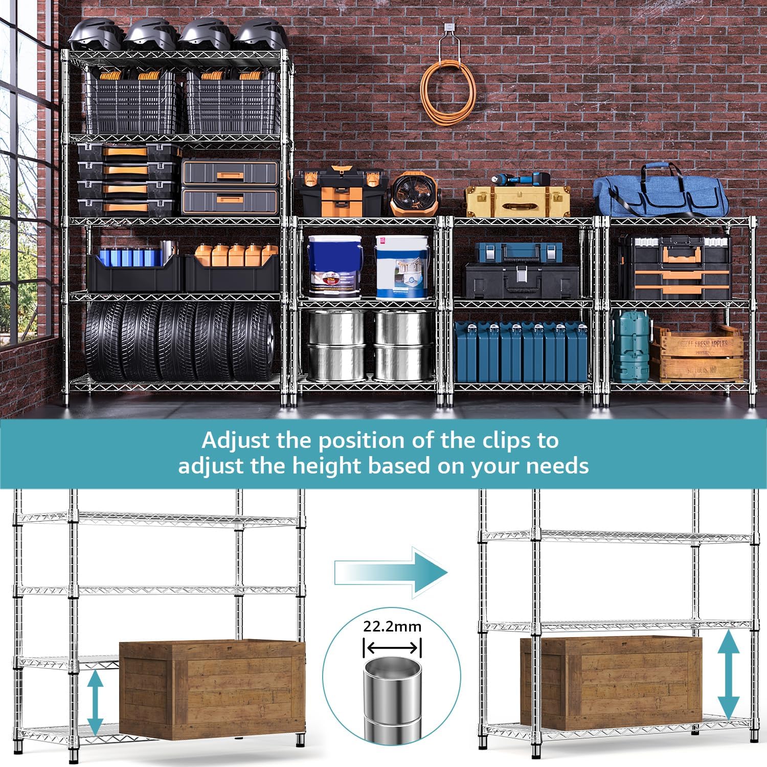 Detalle 2 de M MZG A45120180FH501-AU 5-Tier Steel Wire Shelving Unit, 1,750 lb Capacity