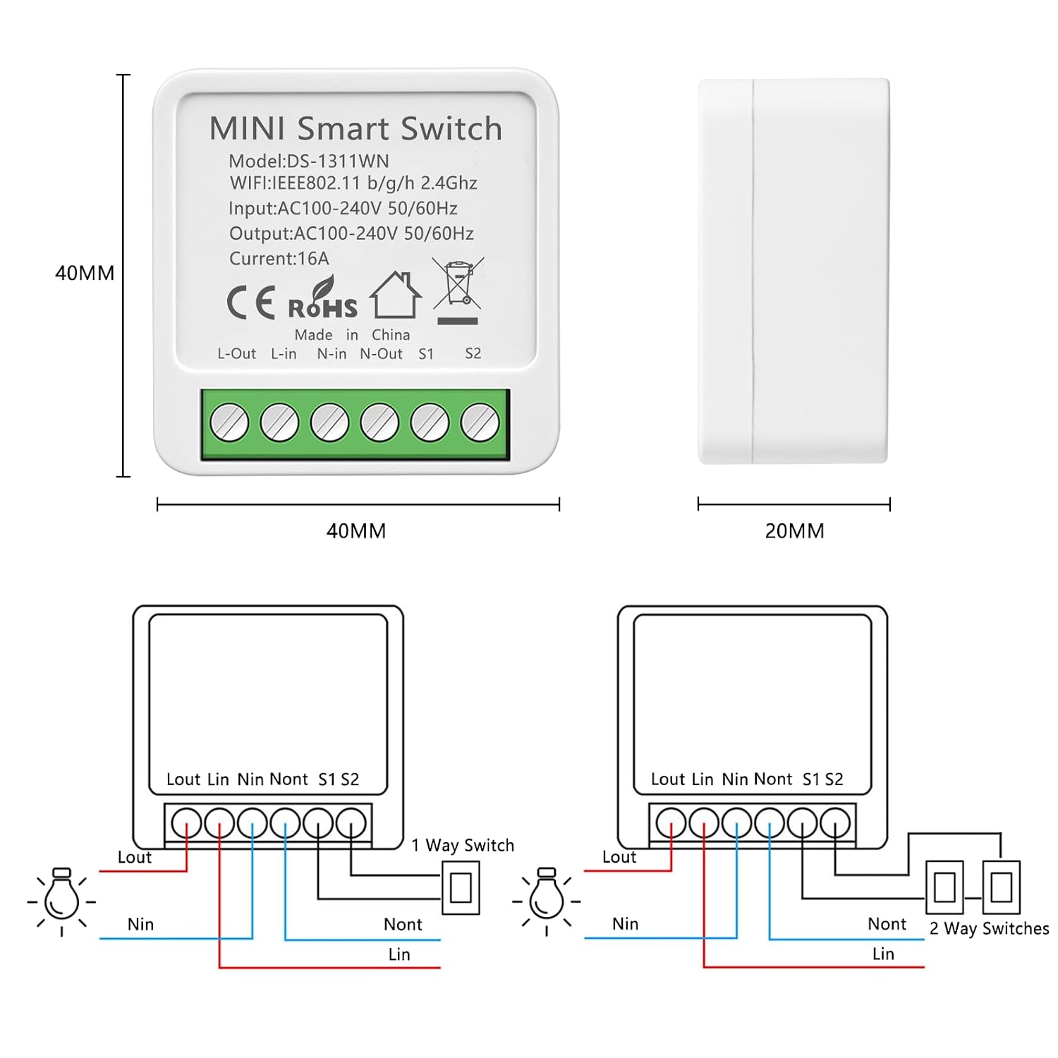 Detalle 2 de Interruptor de luz inteligente WiFi 2PC 16 A