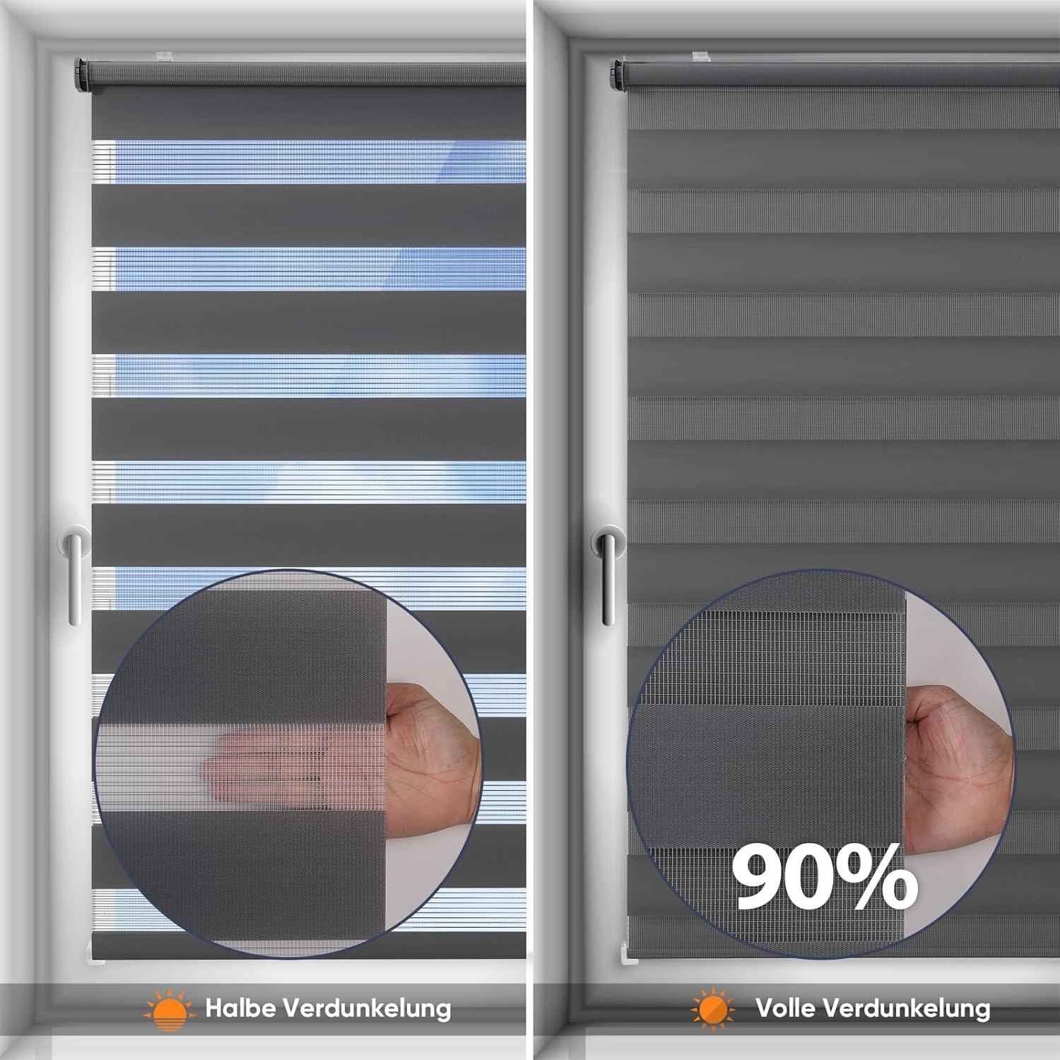 Thumbnail 4 de Sekey Doppelrollo Klemmfix ohne Bohren für Fenster (85 cm) – Duo Jalousie Sonnenschutz in Dunkelgrau