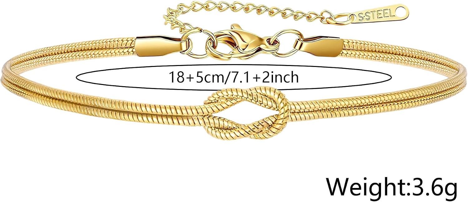 Detalle 2 de HEYEJET Liebesknoten-Armband aus Edelstahl (Silber/Gold) mit Schlangenkette – Geschenkidee für Paare, Frau & Mädchen