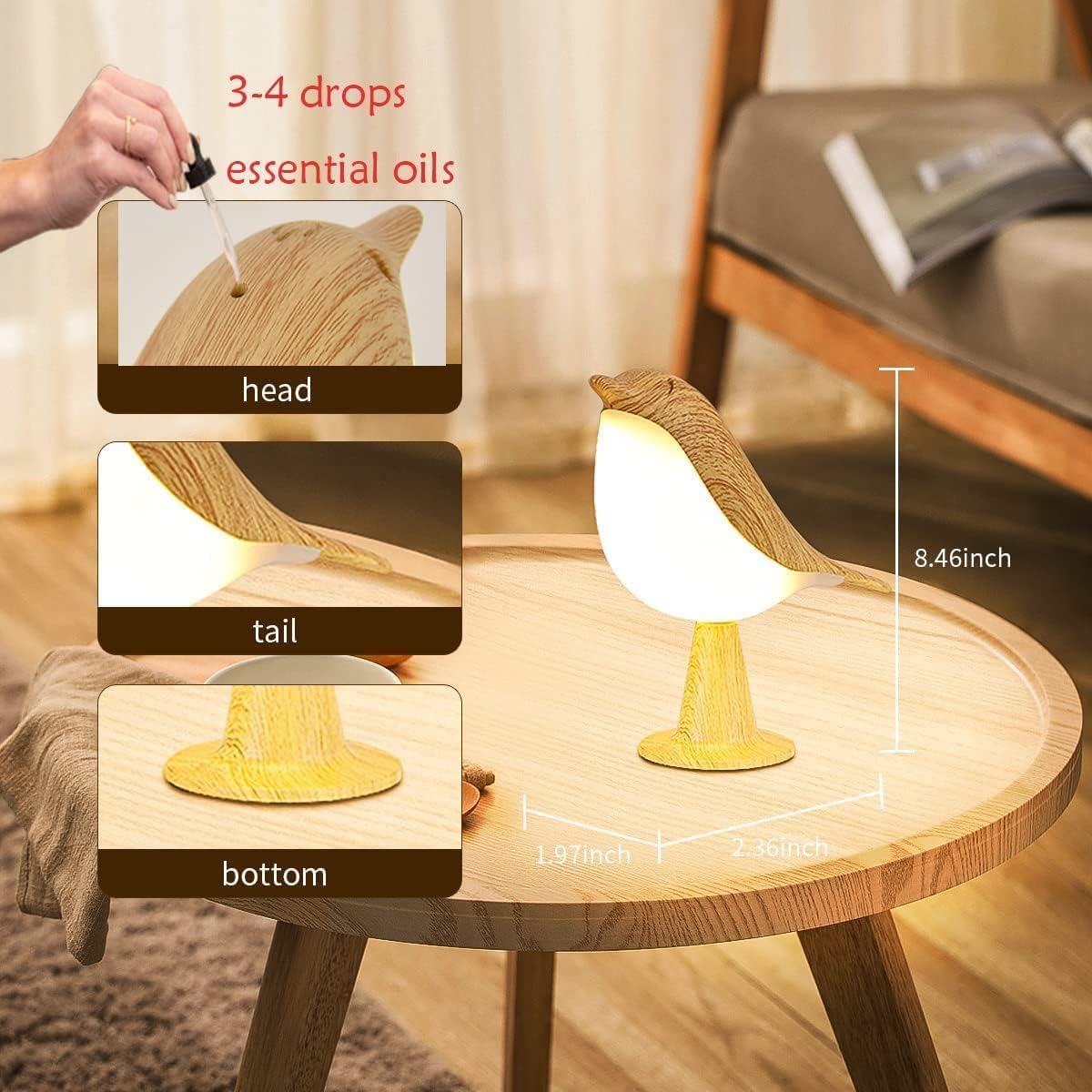Thumbnail 4 de Cordless Small Lamp with Remote, Timed Bedside Bird Lamp – Rechargeable USB Night Light