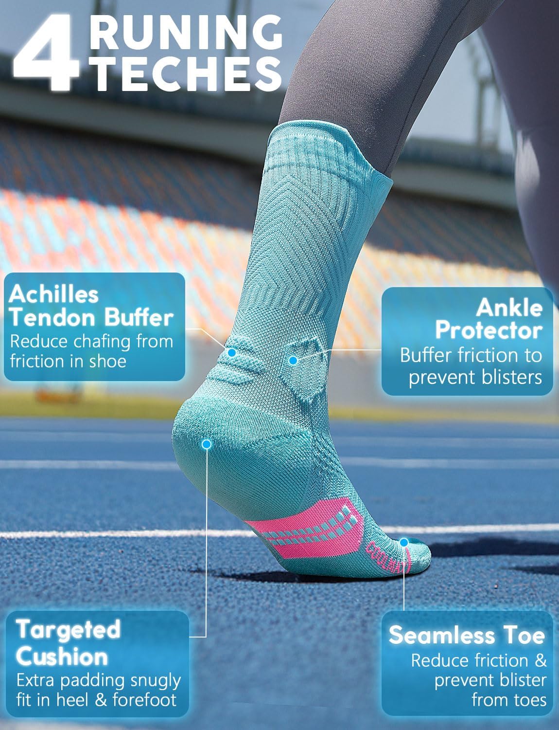Detalle de Juclise Womens Coolmax Bamboo Compression Running Crew Socks (3 Pairs) for Sports, Hiking and Training