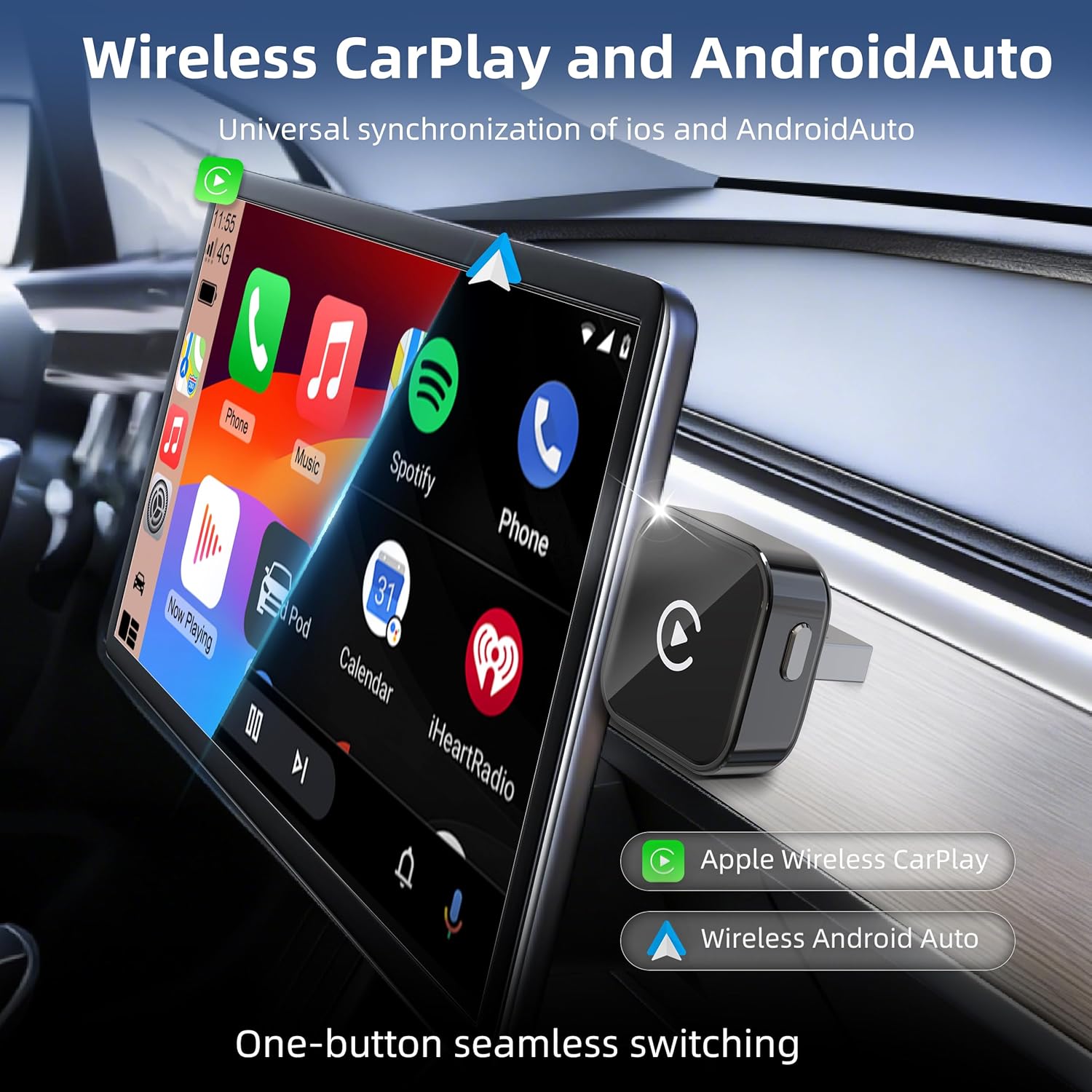 Detalle de Jyveejxon Wireless CarPlay & Android Auto Adapter UK (2026 Upgraded) – 2 Phones, 2 in 1 Plug & Play